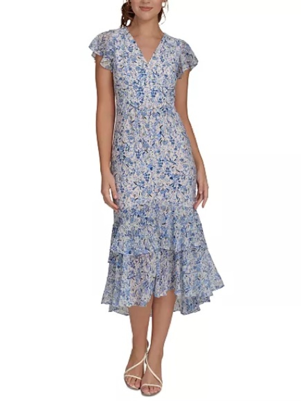 Tommy Hilfiger Chiffon Flutter-Sleeve Midi Dress - Picture 8 of 10
